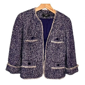 Talbots 4P purple cream Blazer fringe wool‎ alpaca mohair blend Old Money Easter